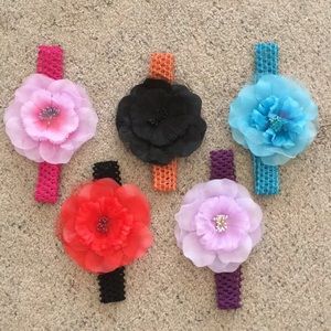 5 Flower Hair Accessories Assorted Colors Headbands Clips
